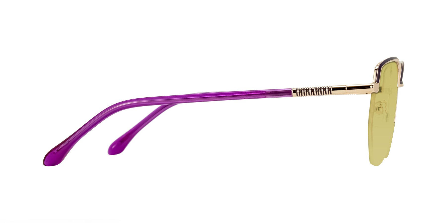Side of Heenan in Purple/Gold with Medium Champagne Tinted Lenses