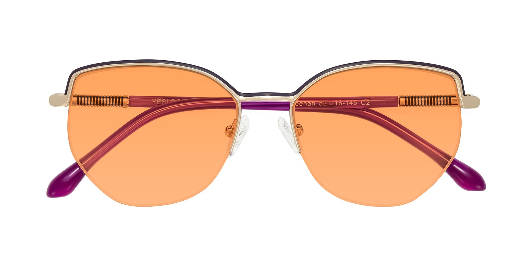 Folded Front of Heenan in Purple/Gold with Medium Orange Tinted Lenses