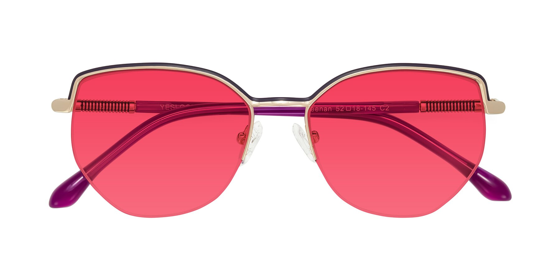 Folded Front of Heenan in Purple/Gold with Red Tinted Lenses
