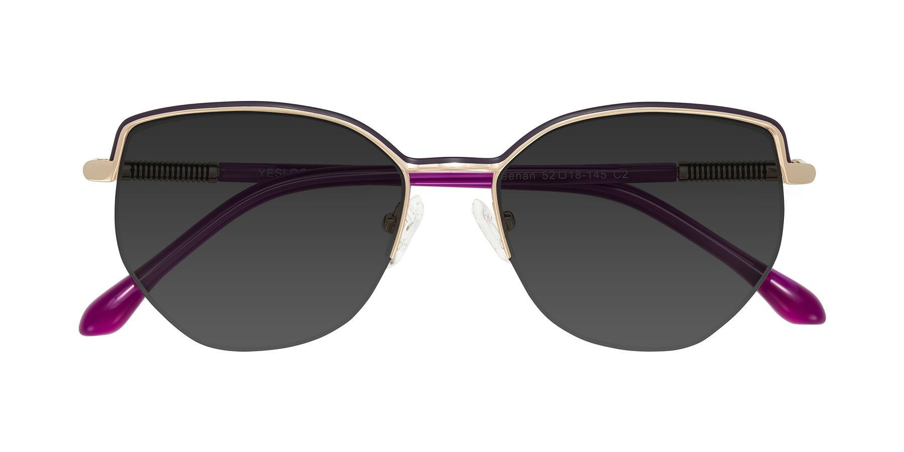 Folded Front of Heenan in Purple/Gold with Gray Tinted Lenses