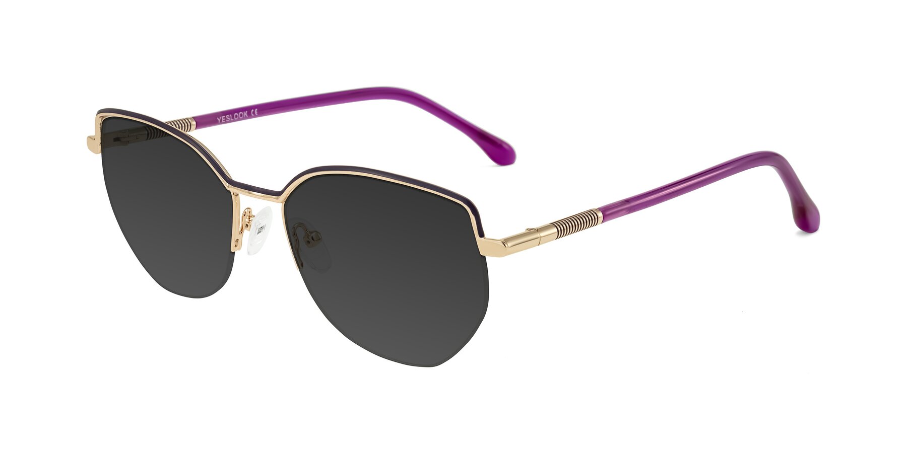 Angle of Heenan in Purple/Gold with Gray Tinted Lenses