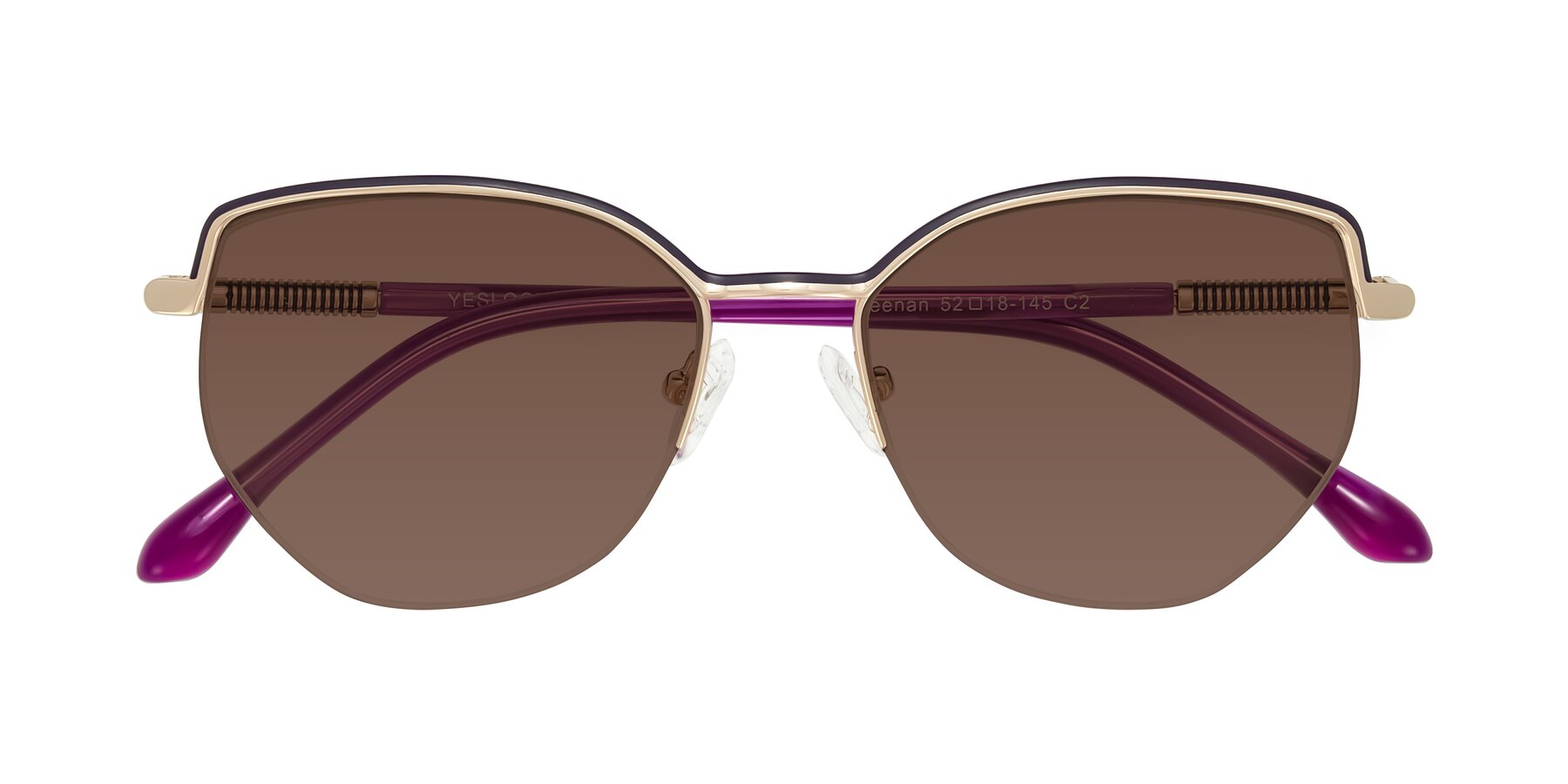 Folded Front of Heenan in Purple/Gold with Brown Tinted Lenses