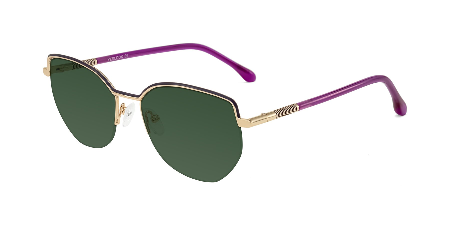 Angle of Heenan in Purple/Gold with Green Tinted Lenses
