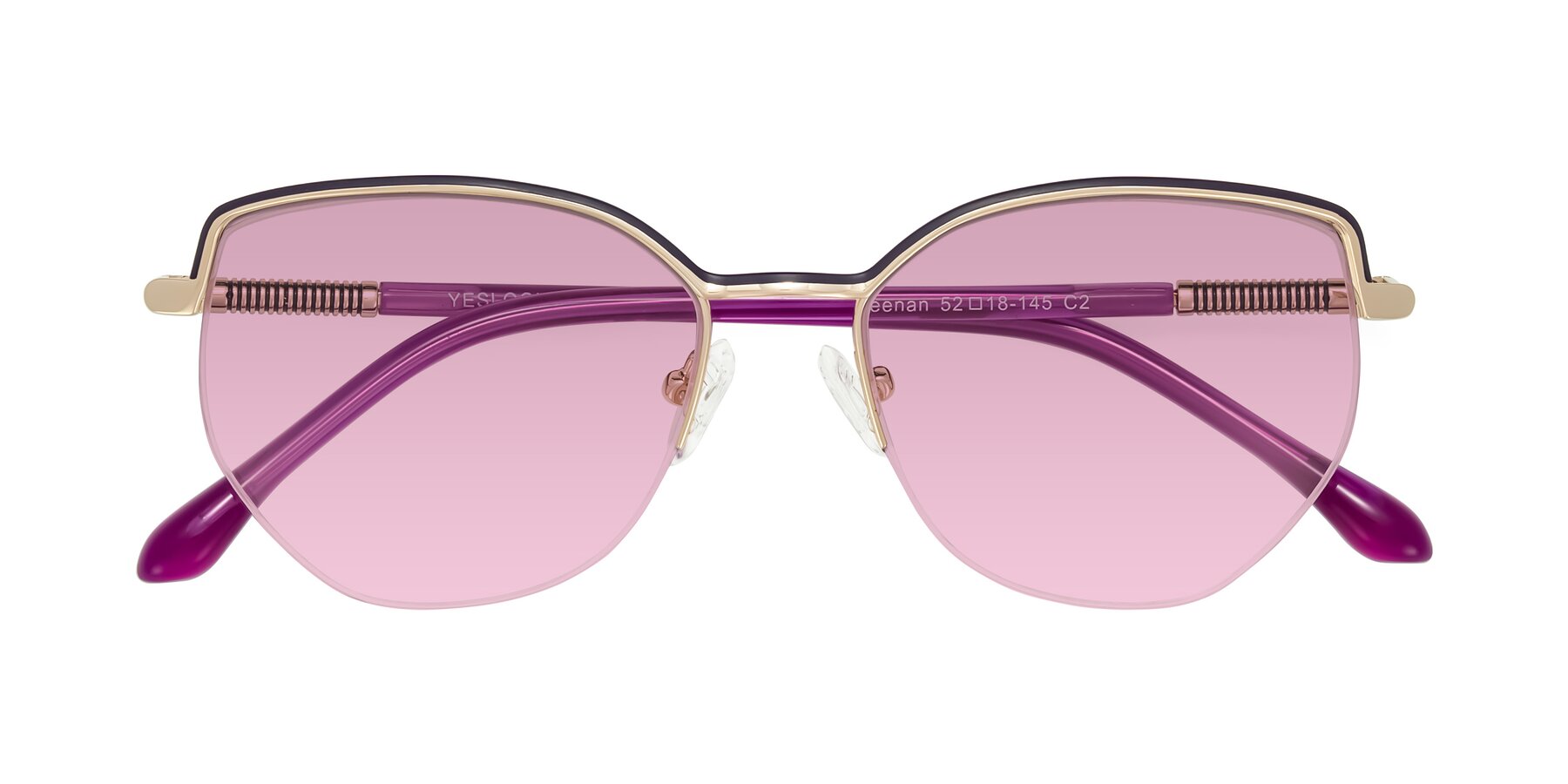 Folded Front of Heenan in Purple/Gold with Light Wine Tinted Lenses