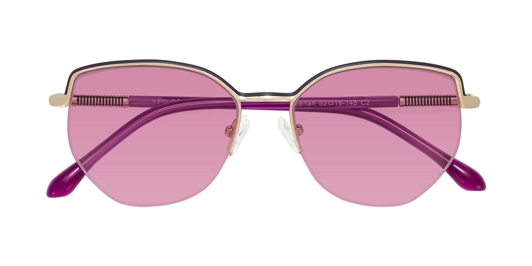 Folded Front of Heenan in Purple/Gold with Medium Wine Tinted Lenses