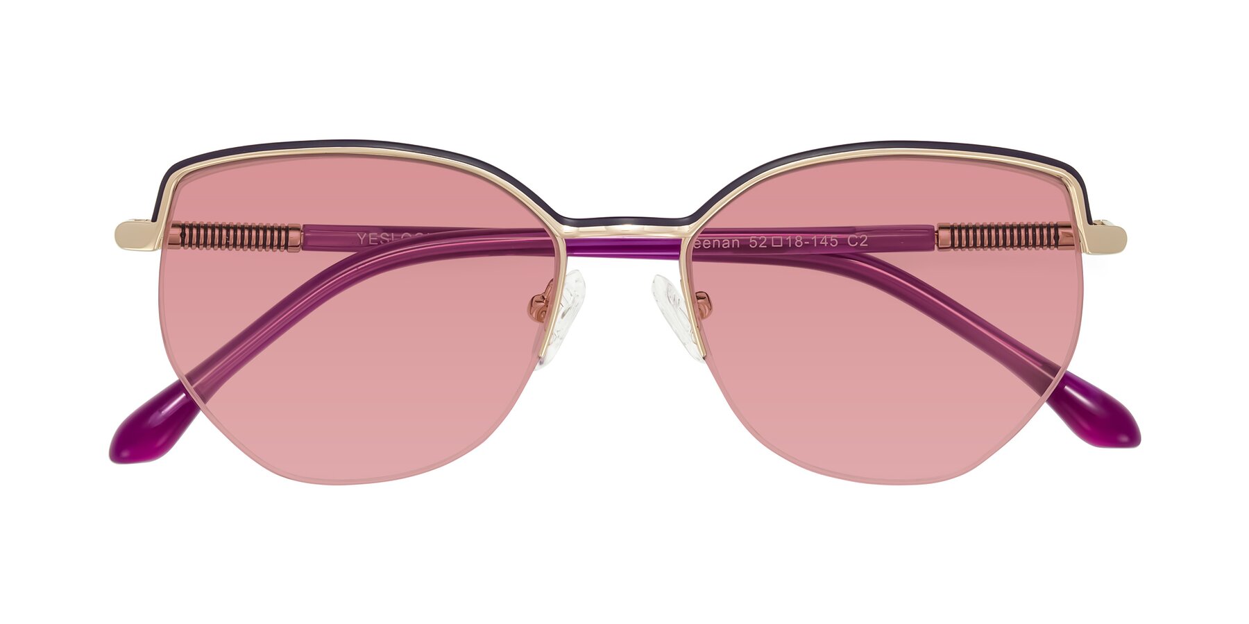Folded Front of Heenan in Purple/Gold with Medium Garnet Tinted Lenses