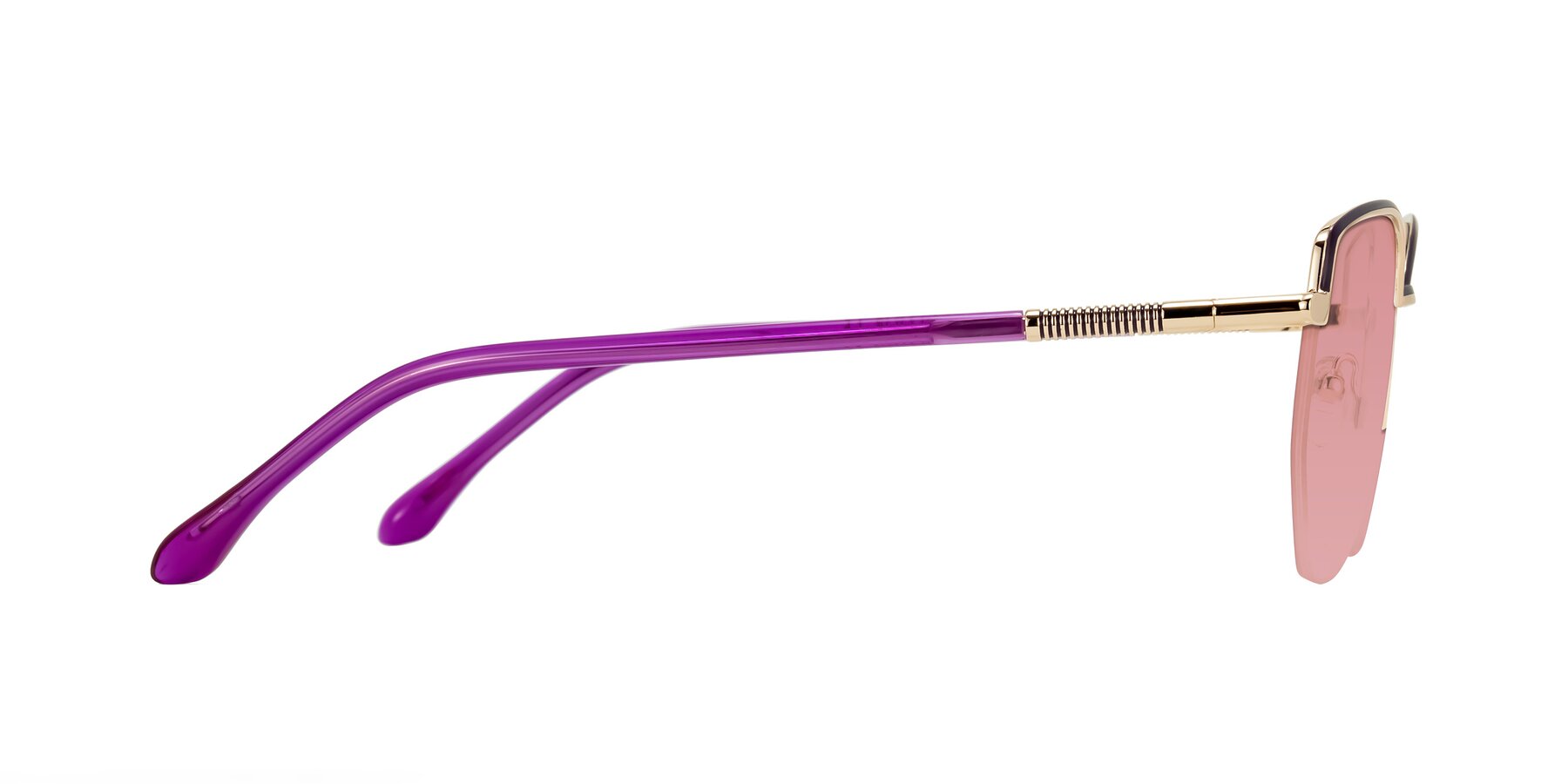 Side of Heenan in Purple/Gold with Medium Garnet Tinted Lenses