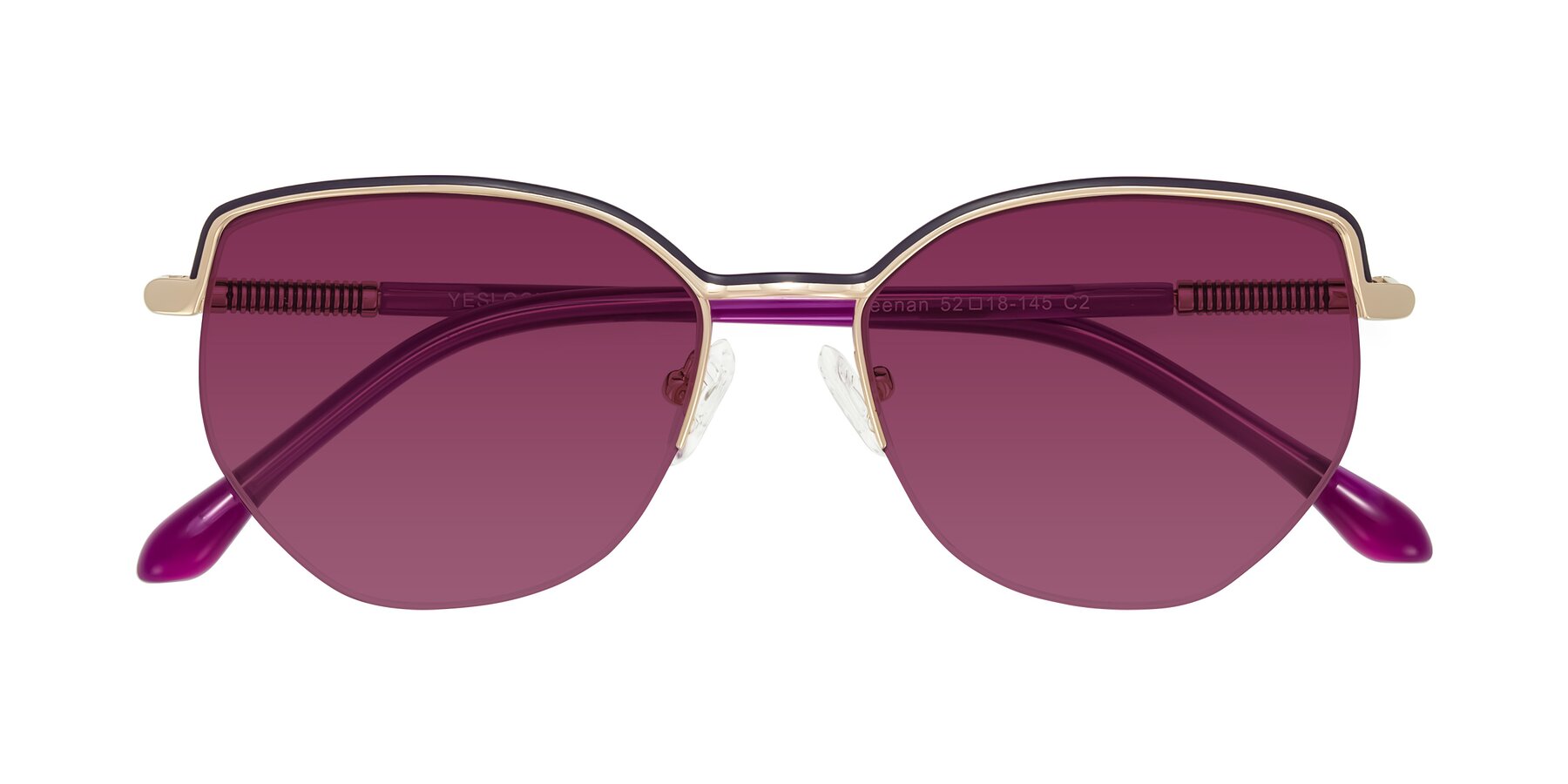 Folded Front of Heenan in Purple/Gold with Wine Tinted Lenses