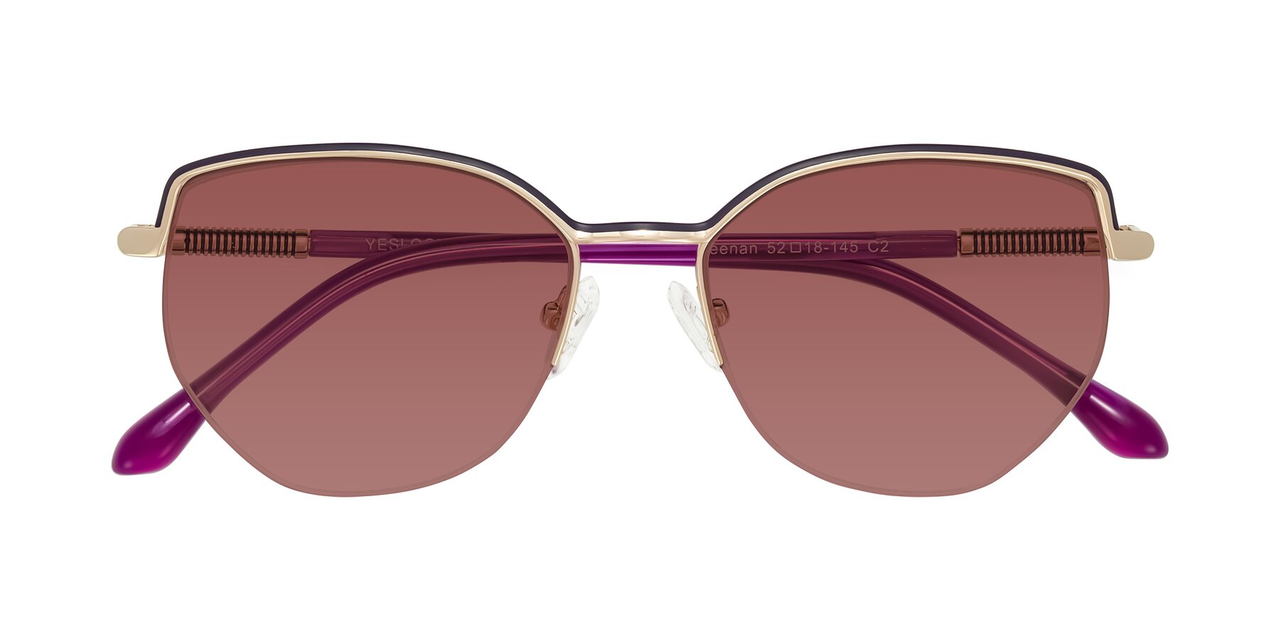 Folded Front of Heenan in Purple/Gold with Garnet Tinted Lenses