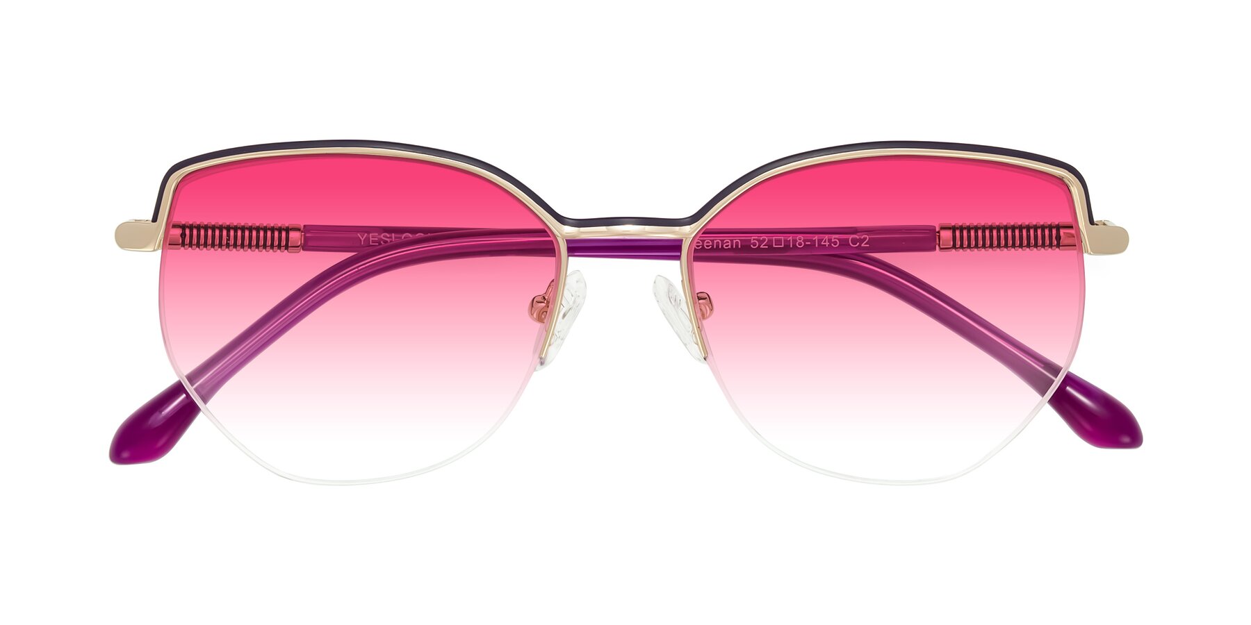 Folded Front of Heenan in Purple/Gold with Pink Gradient Lenses