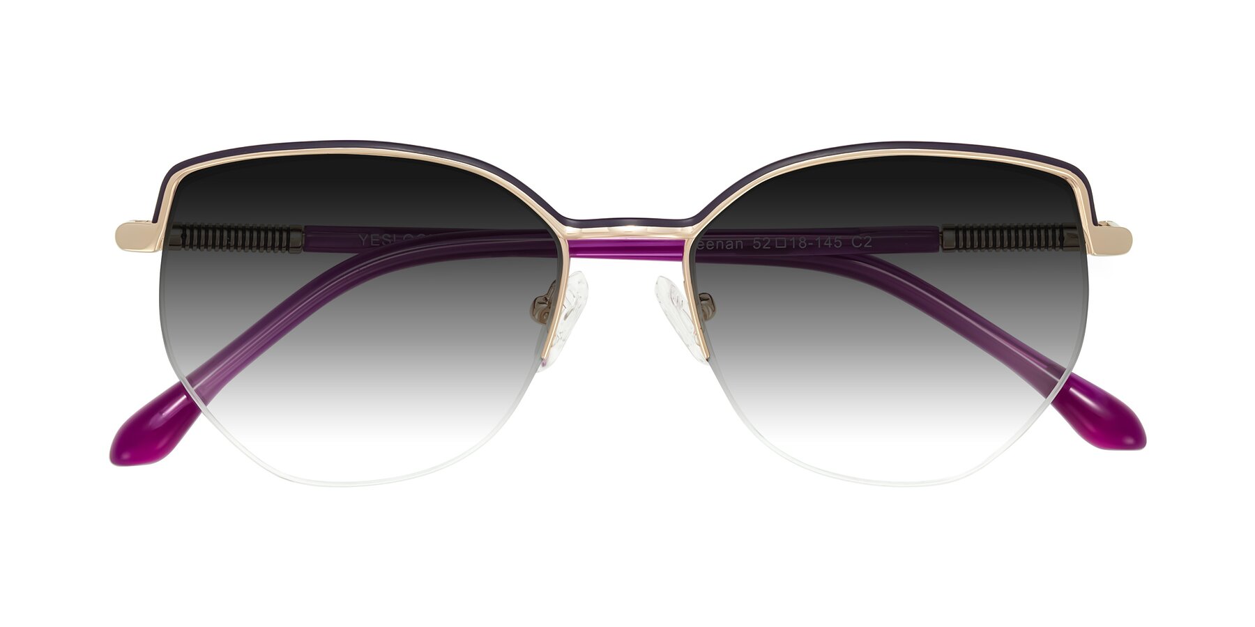 Folded Front of Heenan in Purple/Gold with Gray Gradient Lenses