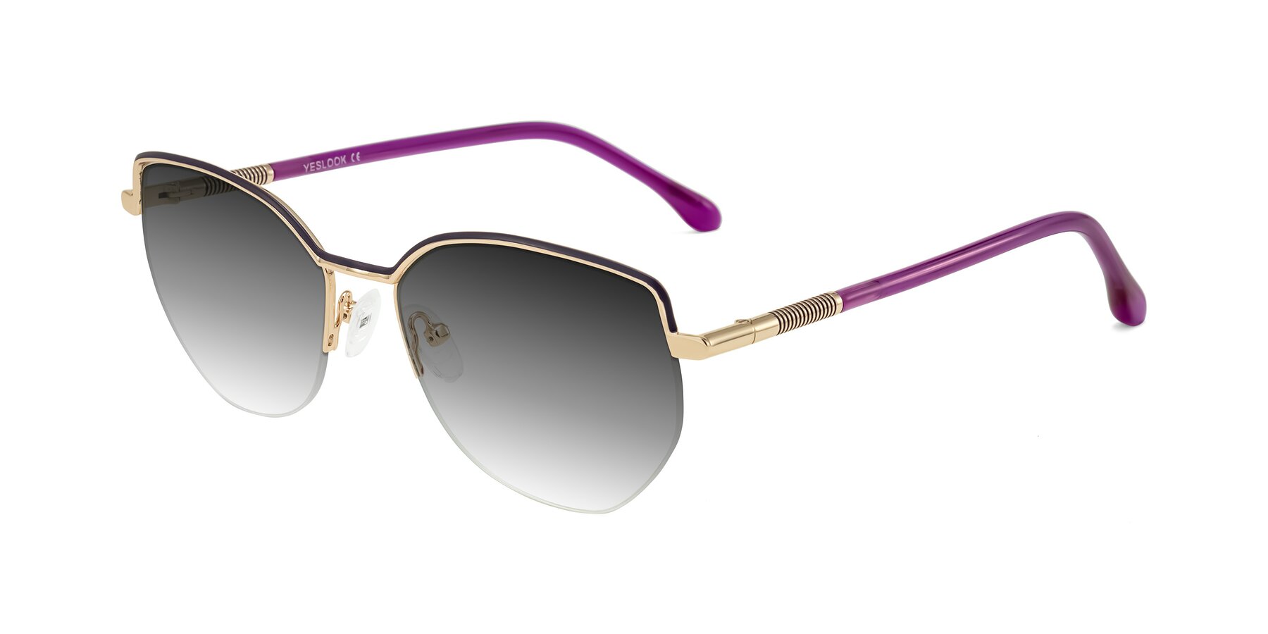 Angle of Heenan in Purple/Gold with Gray Gradient Lenses