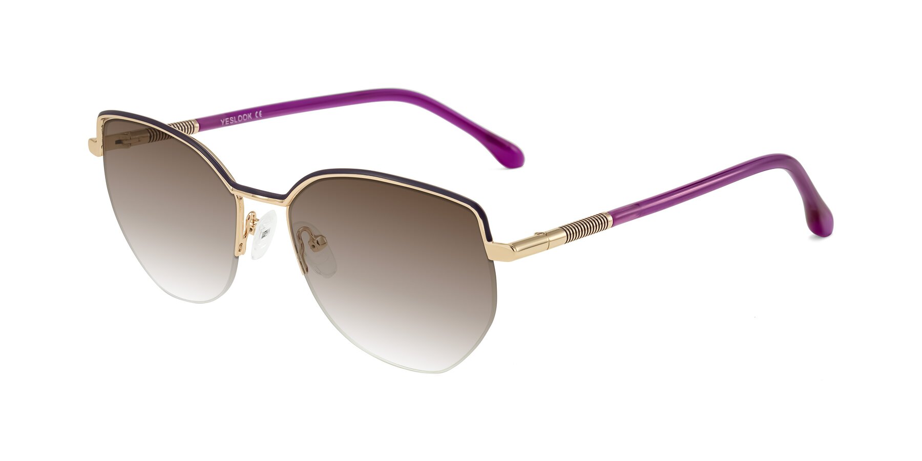 Angle of Heenan in Purple/Gold with Brown Gradient Lenses