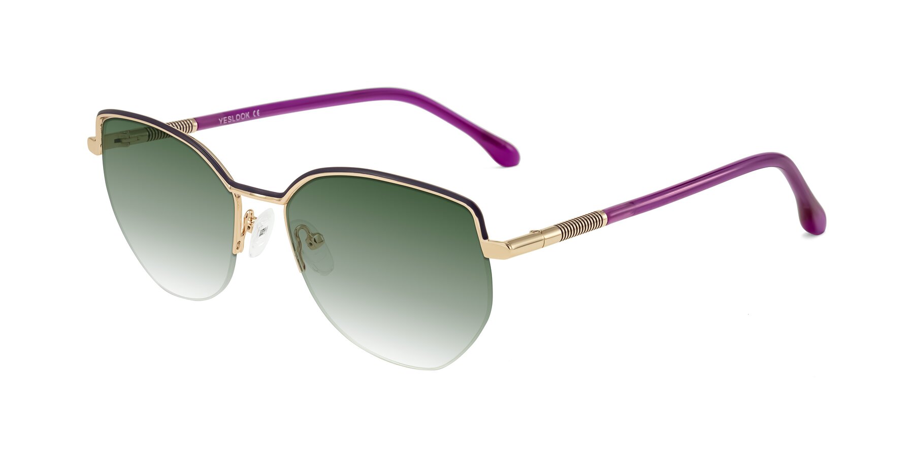 Angle of Heenan in Purple/Gold with Green Gradient Lenses