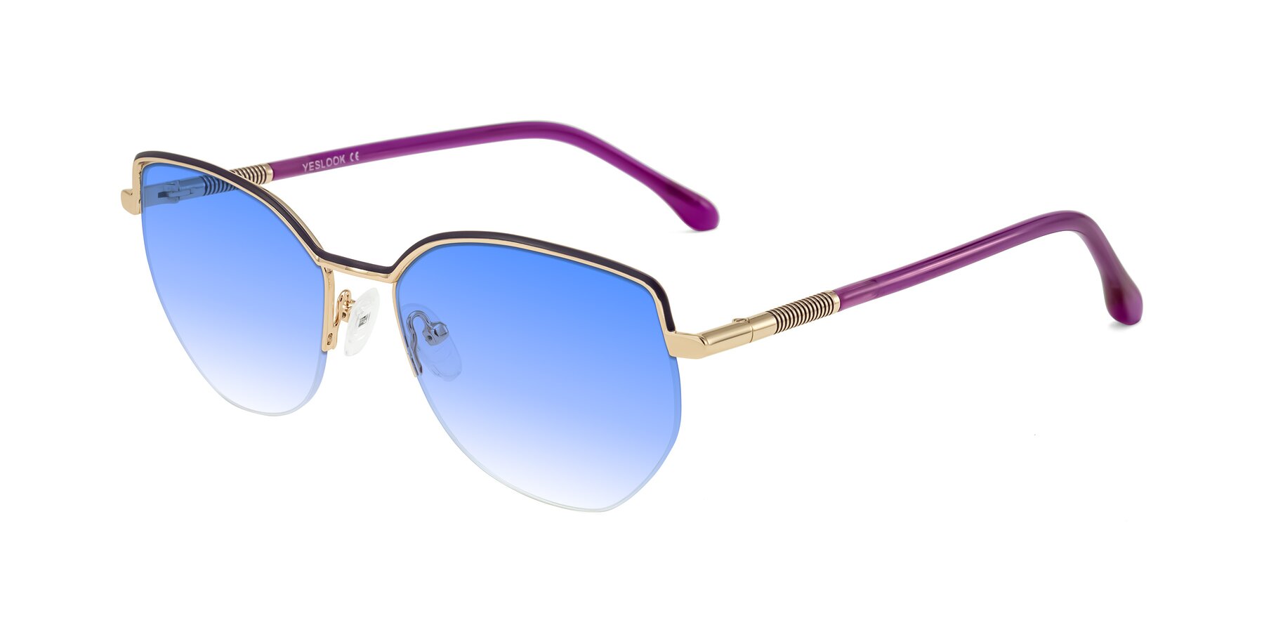 Angle of Heenan in Purple/Gold with Blue Gradient Lenses