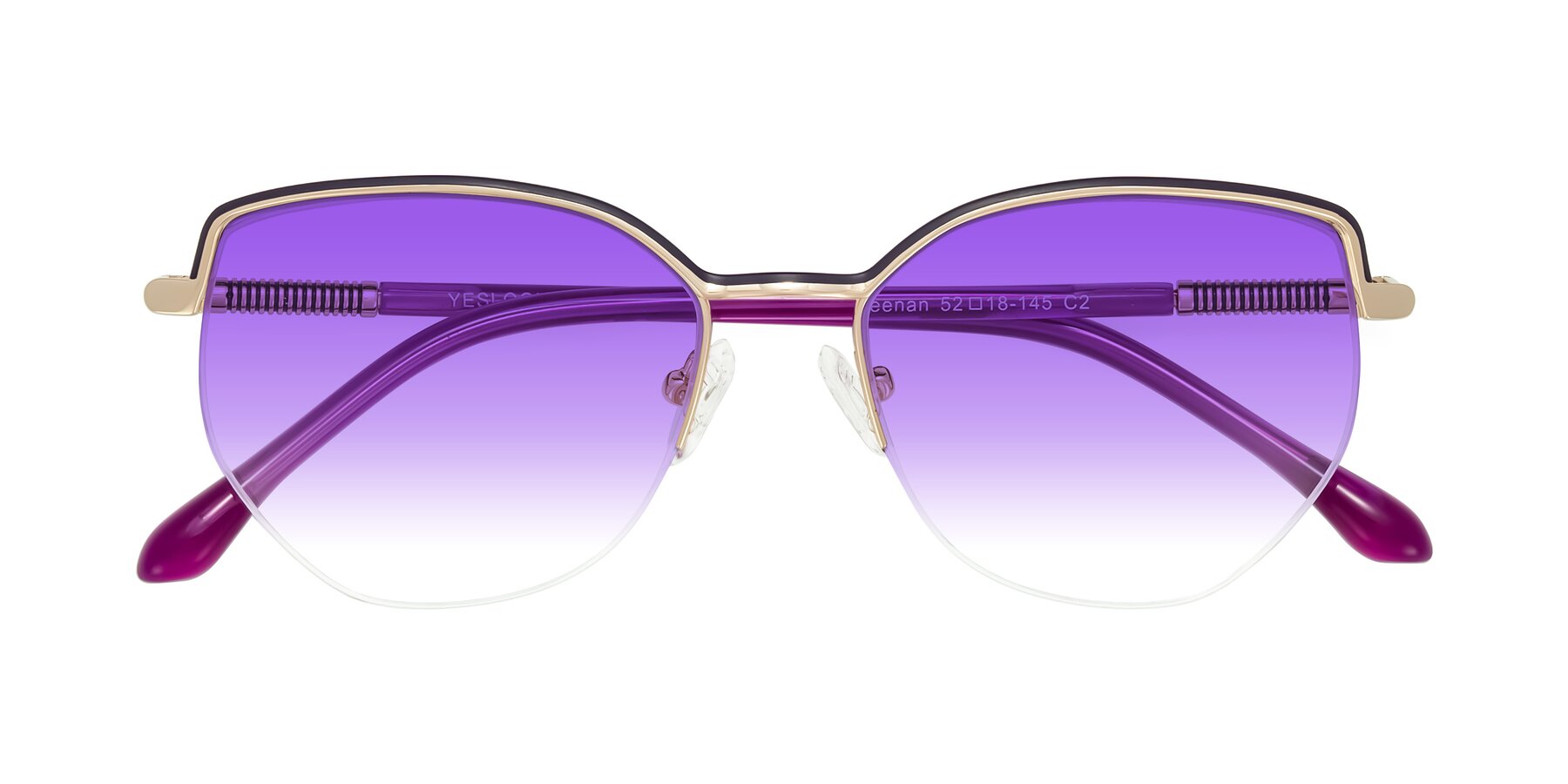 Folded Front of Heenan in Purple/Gold with Purple Gradient Lenses