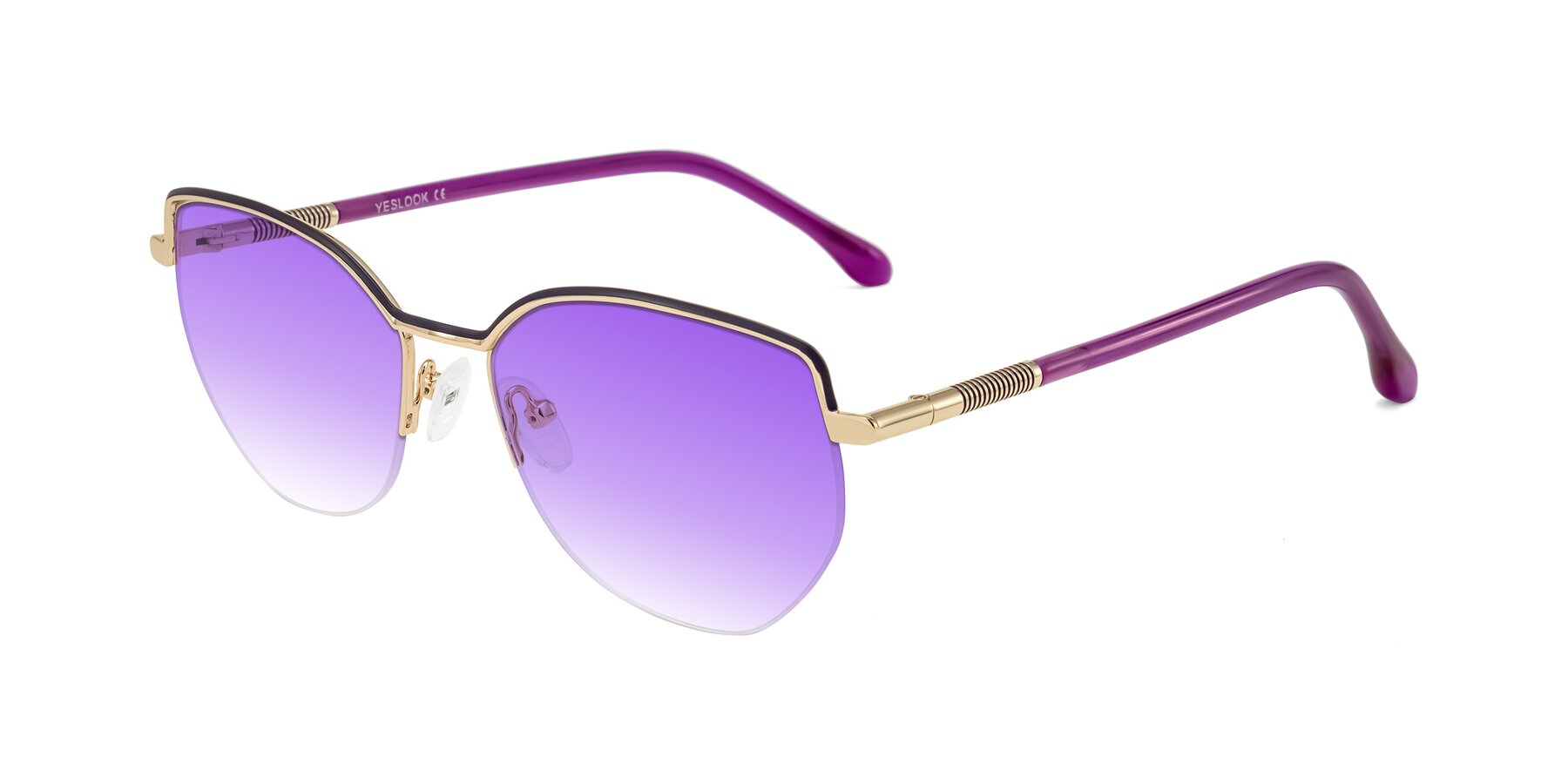 Angle of Heenan in Purple/Gold with Purple Gradient Lenses
