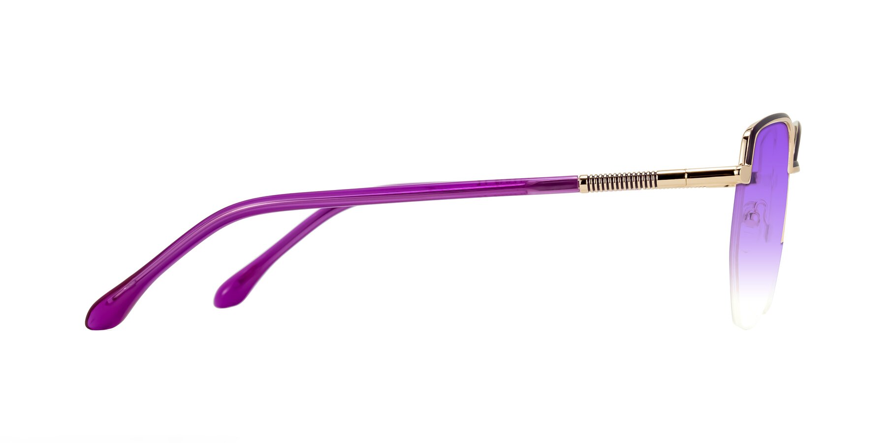 Side of Heenan in Purple/Gold with Purple Gradient Lenses