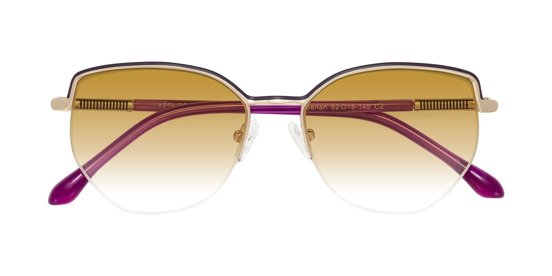 Folded Front of Heenan in Purple/Gold with Champagne Gradient Lenses