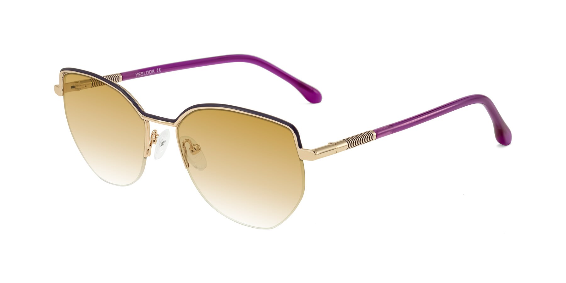 Angle of Heenan in Purple/Gold with Champagne Gradient Lenses