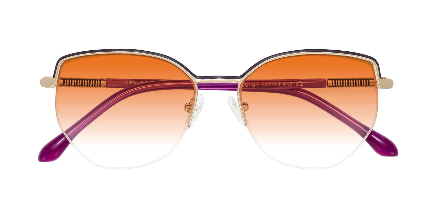 Folded Front of Heenan in Purple/Gold with Orange Gradient Lenses