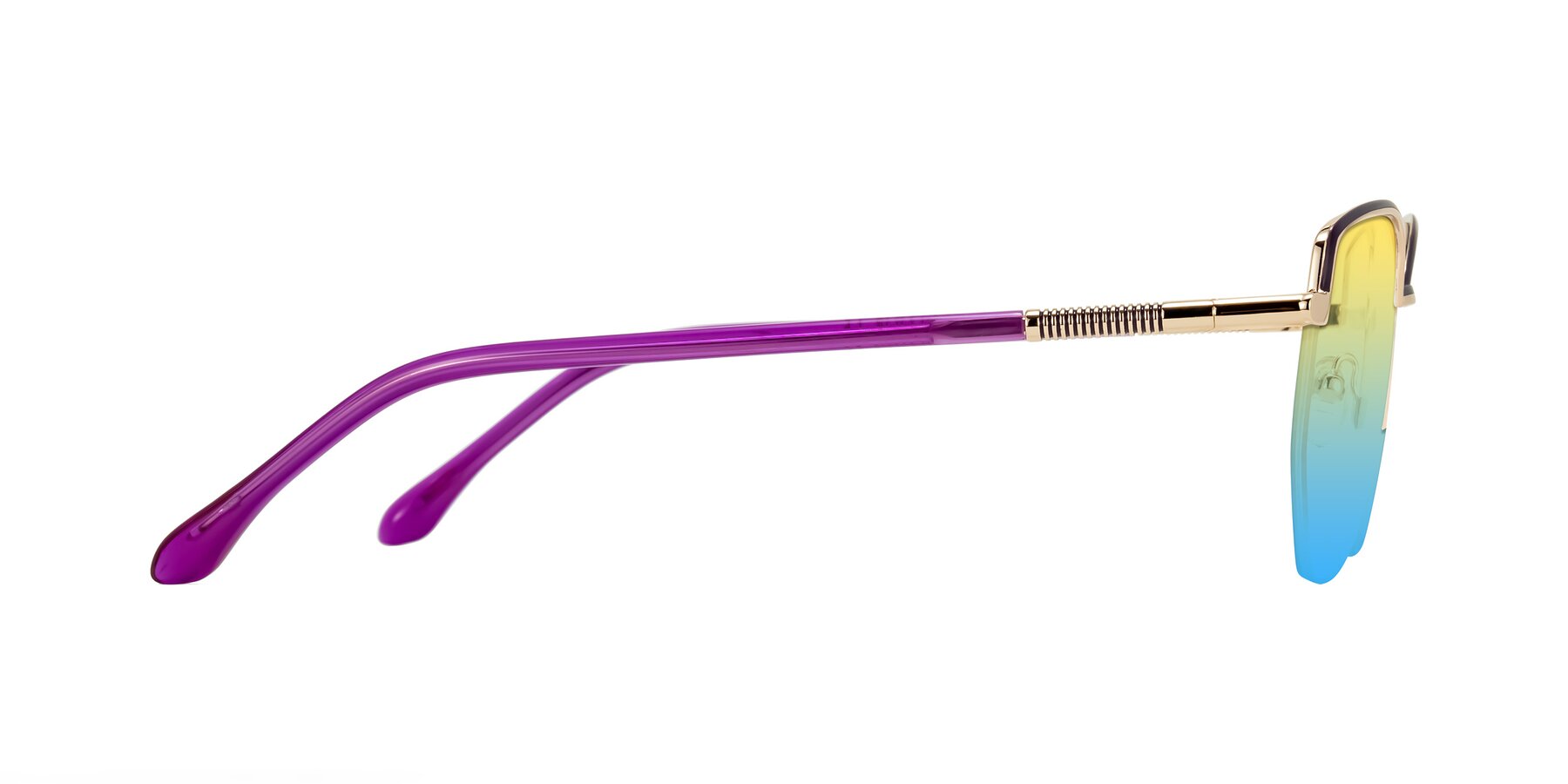 Side of Heenan in Purple/Gold with Yellow / Blue Gradient Lenses