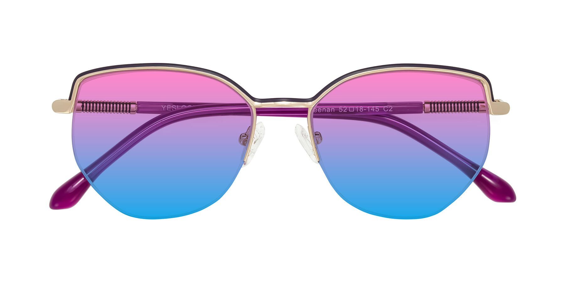 Folded Front of Heenan in Purple/Gold with Pink / Blue Gradient Lenses