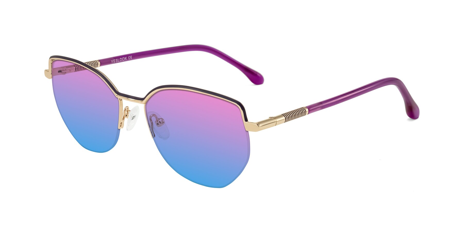 Angle of Heenan in Purple/Gold with Pink / Blue Gradient Lenses