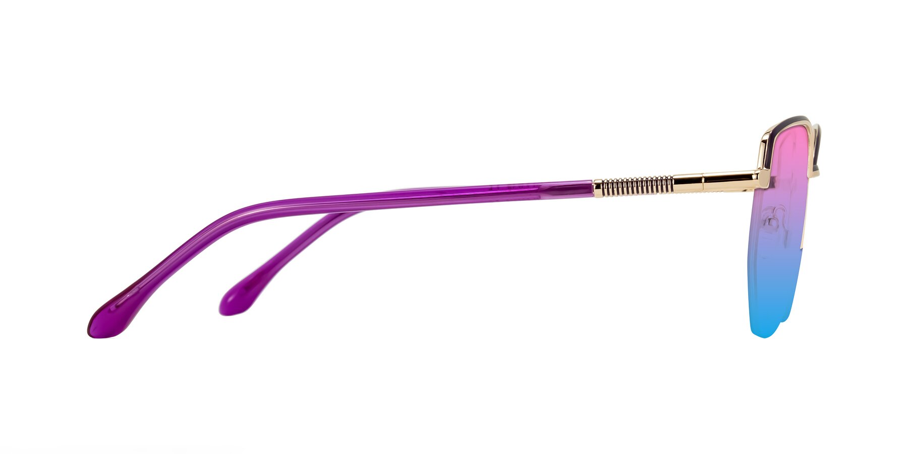 Side of Heenan in Purple/Gold with Pink / Blue Gradient Lenses