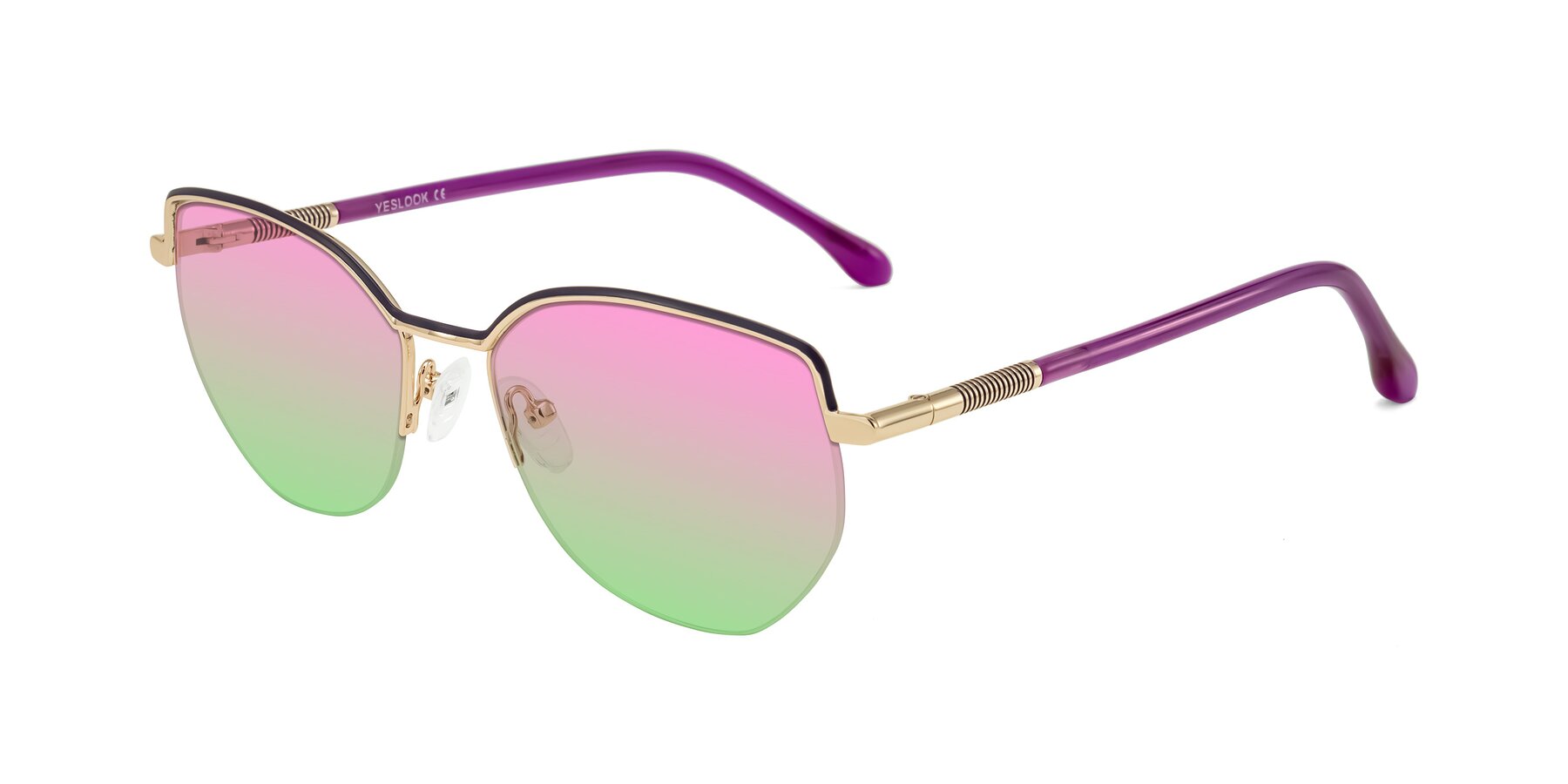 Angle of Heenan in Purple/Gold with Pink / Green Gradient Lenses