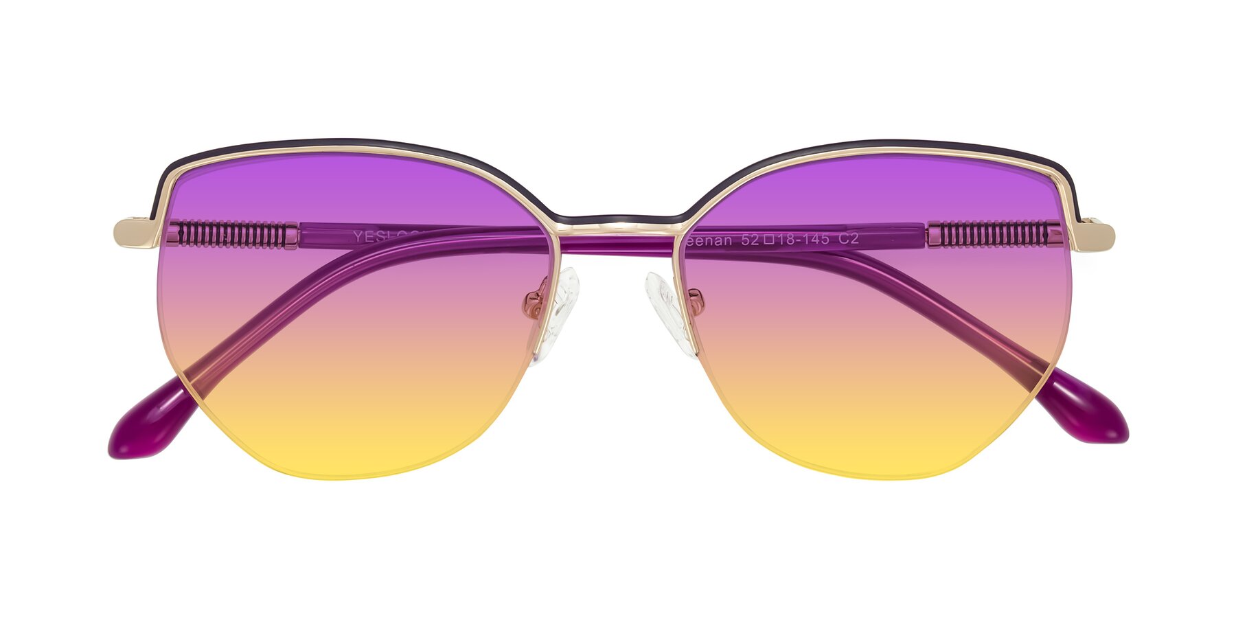 Folded Front of Heenan in Purple/Gold with Purple / Yellow Gradient Lenses
