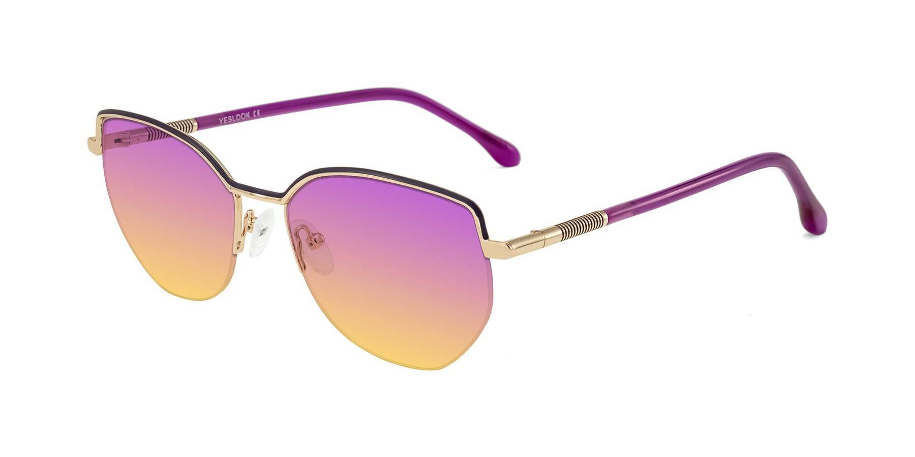 Angle of Heenan in Purple/Gold with Purple / Yellow Gradient Lenses