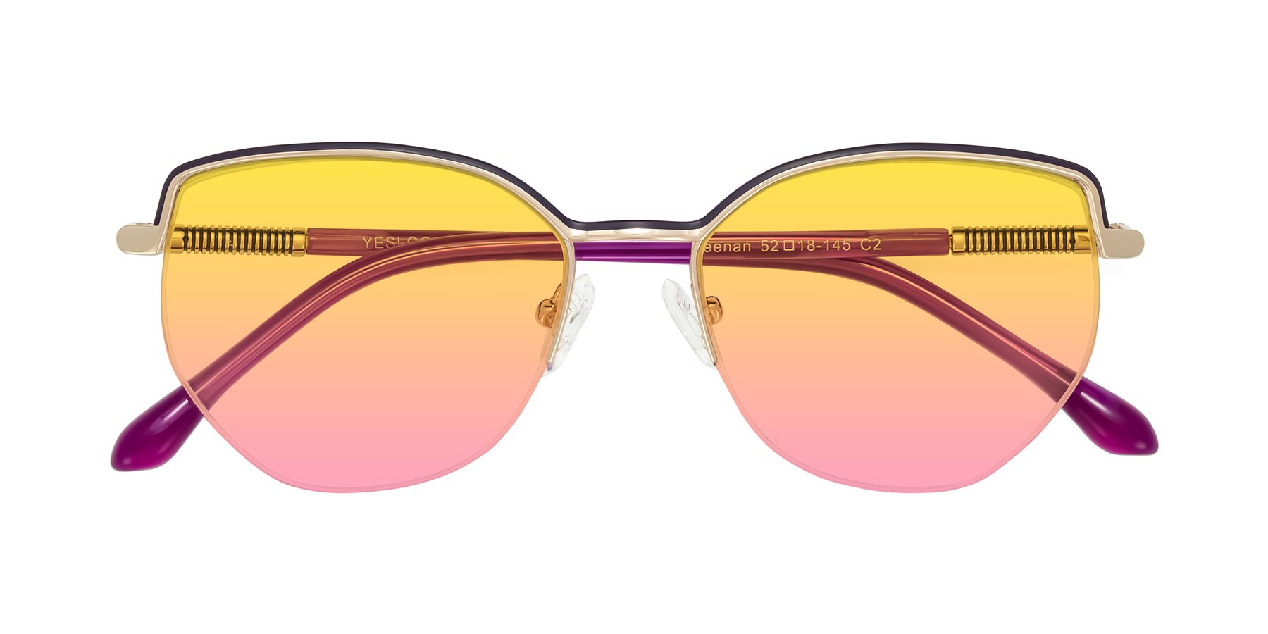 Folded Front of Heenan in Purple/Gold with Yellow / Pink Gradient Lenses