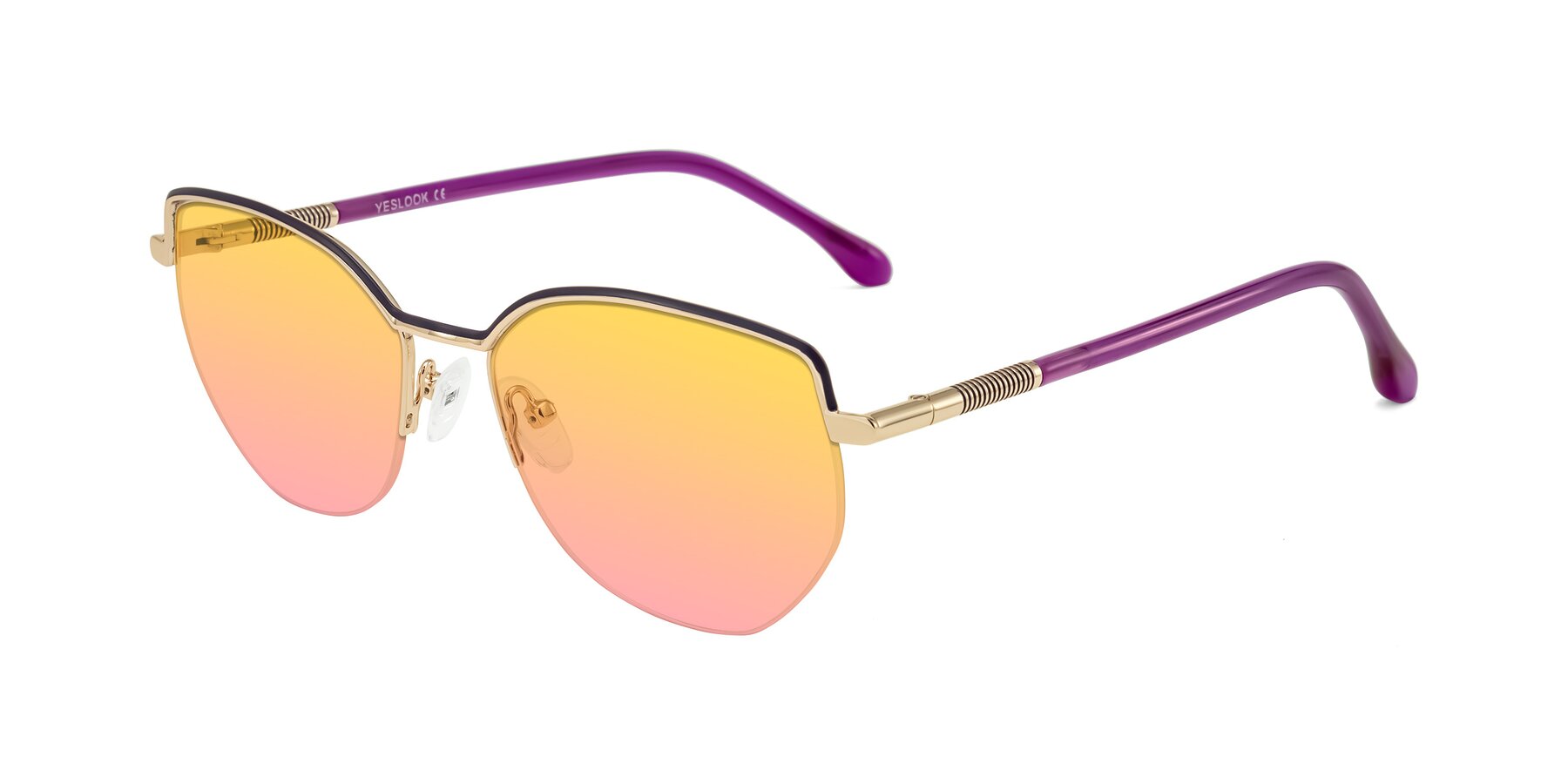 Angle of Heenan in Purple/Gold with Yellow / Pink Gradient Lenses