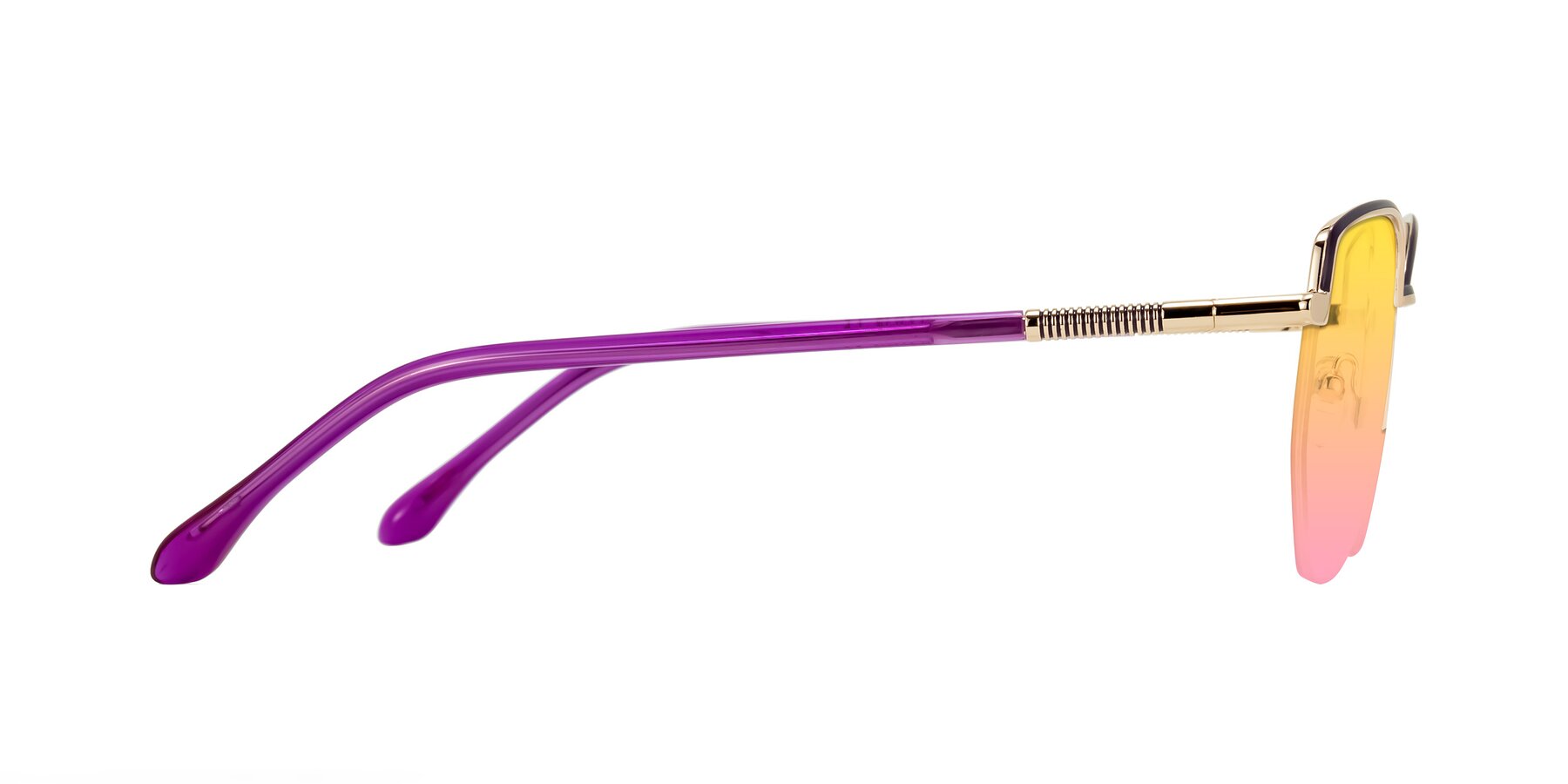 Side of Heenan in Purple/Gold with Yellow / Pink Gradient Lenses