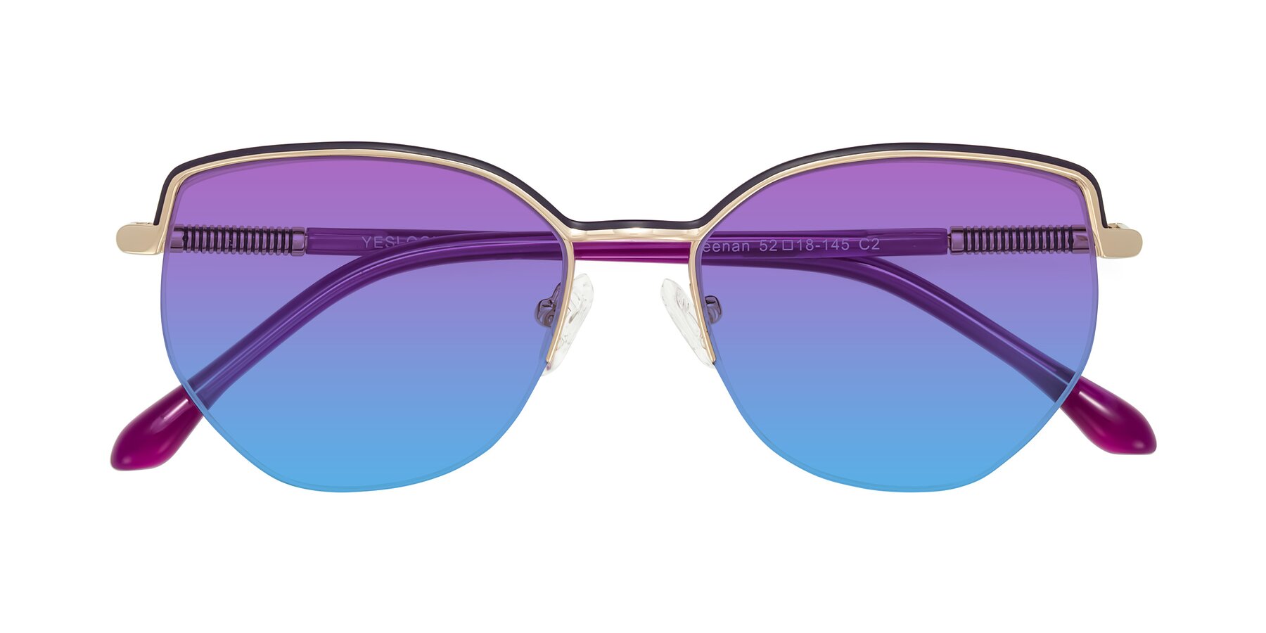Folded Front of Heenan in Purple/Gold with Purple / Blue Gradient Lenses