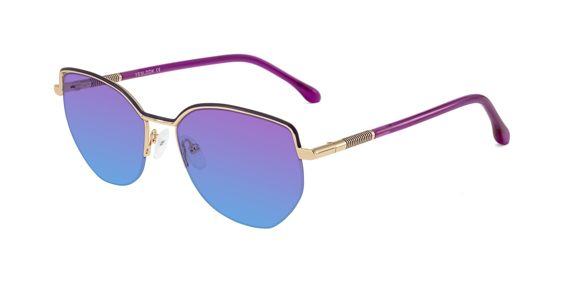 Angle of Heenan in Purple/Gold with Purple / Blue Gradient Lenses