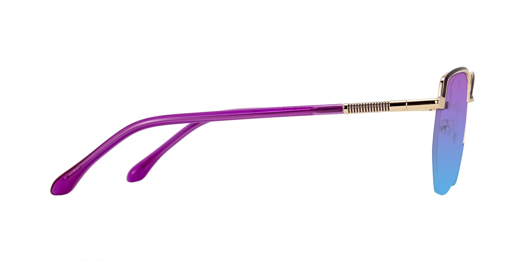 Side of Heenan in Purple/Gold with Purple / Blue Gradient Lenses
