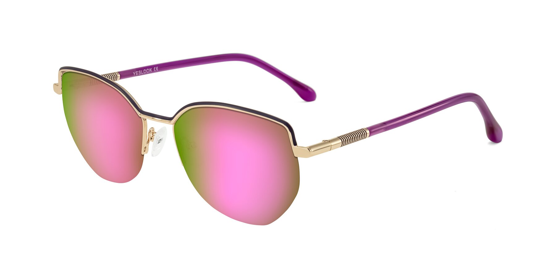 Angle of Heenan in Purple/Gold with Pink Mirrored Lenses