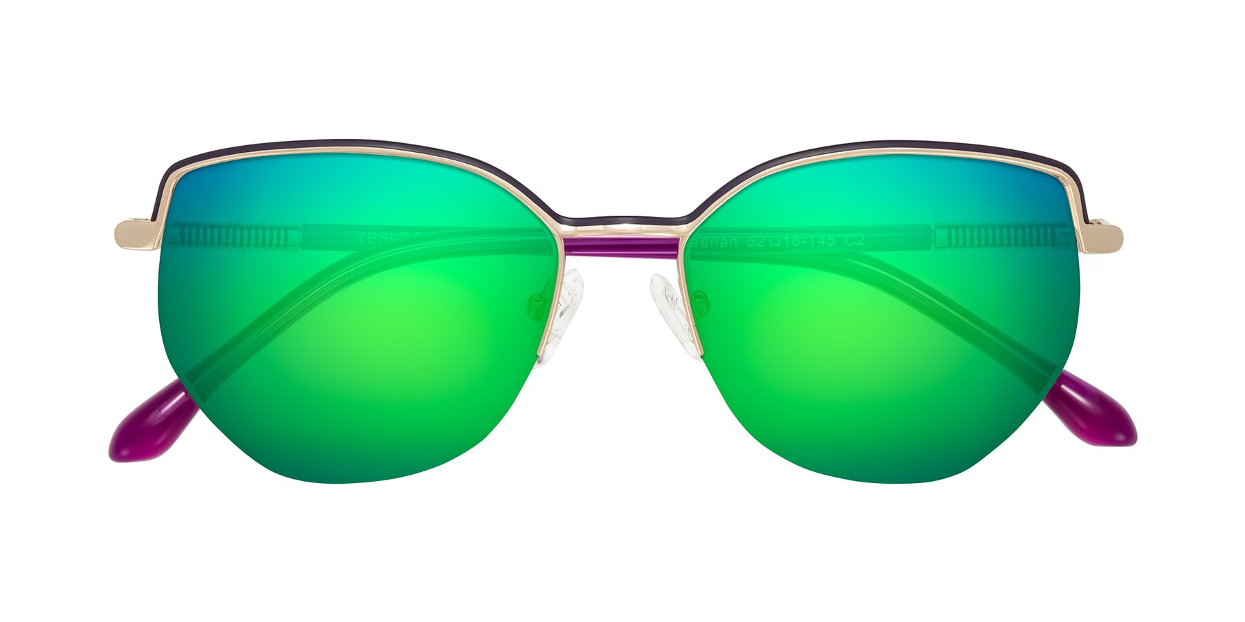 Folded Front of Heenan in Purple/Gold with Green Mirrored Lenses