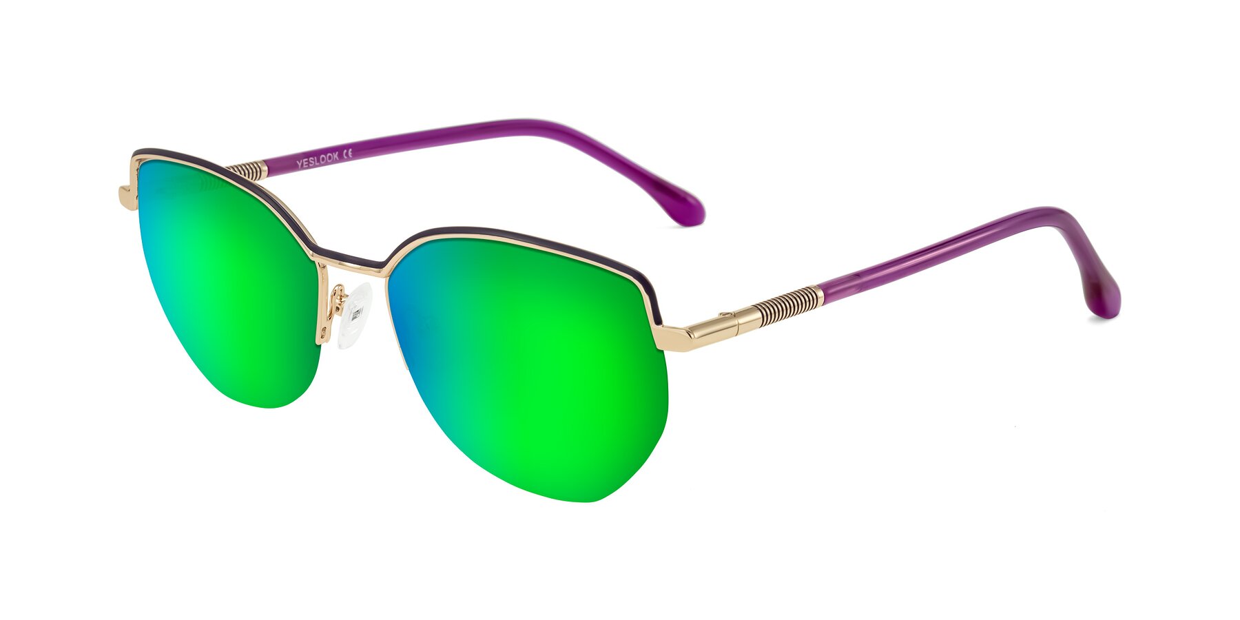 Angle of Heenan in Purple/Gold with Green Mirrored Lenses
