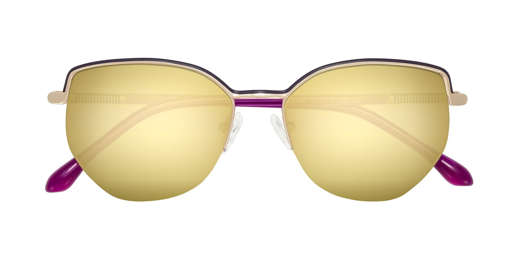 Folded Front of Heenan in Purple/Gold with Gold Mirrored Lenses