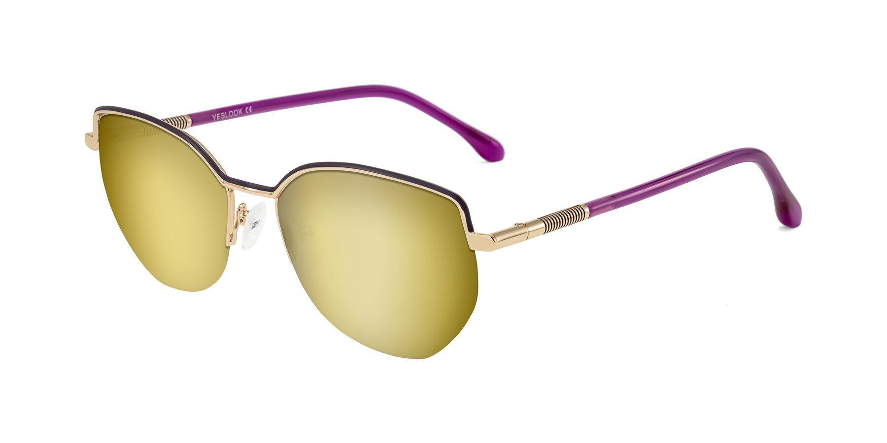 Angle of Heenan in Purple/Gold with Gold Mirrored Lenses