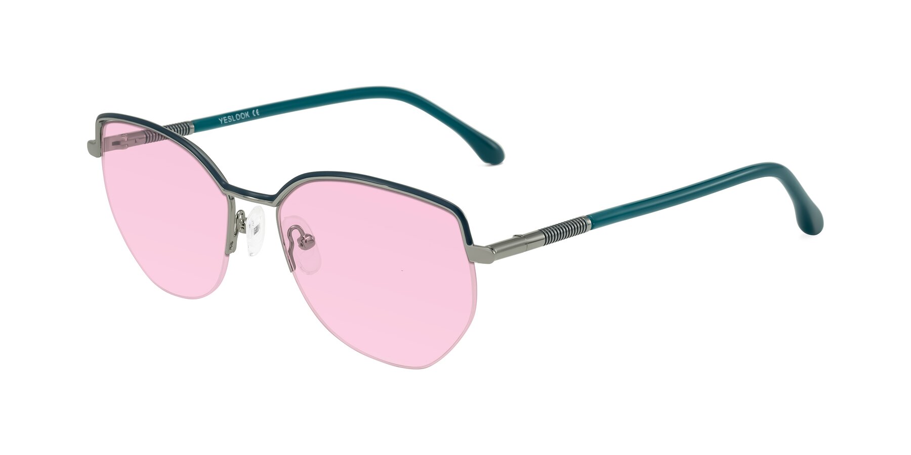 Angle of Heenan in Teal/Silver with Light Pink Tinted Lenses
