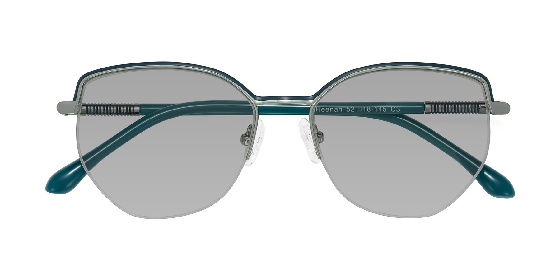 Folded Front of Heenan in Teal/Silver with Light Gray Tinted Lenses