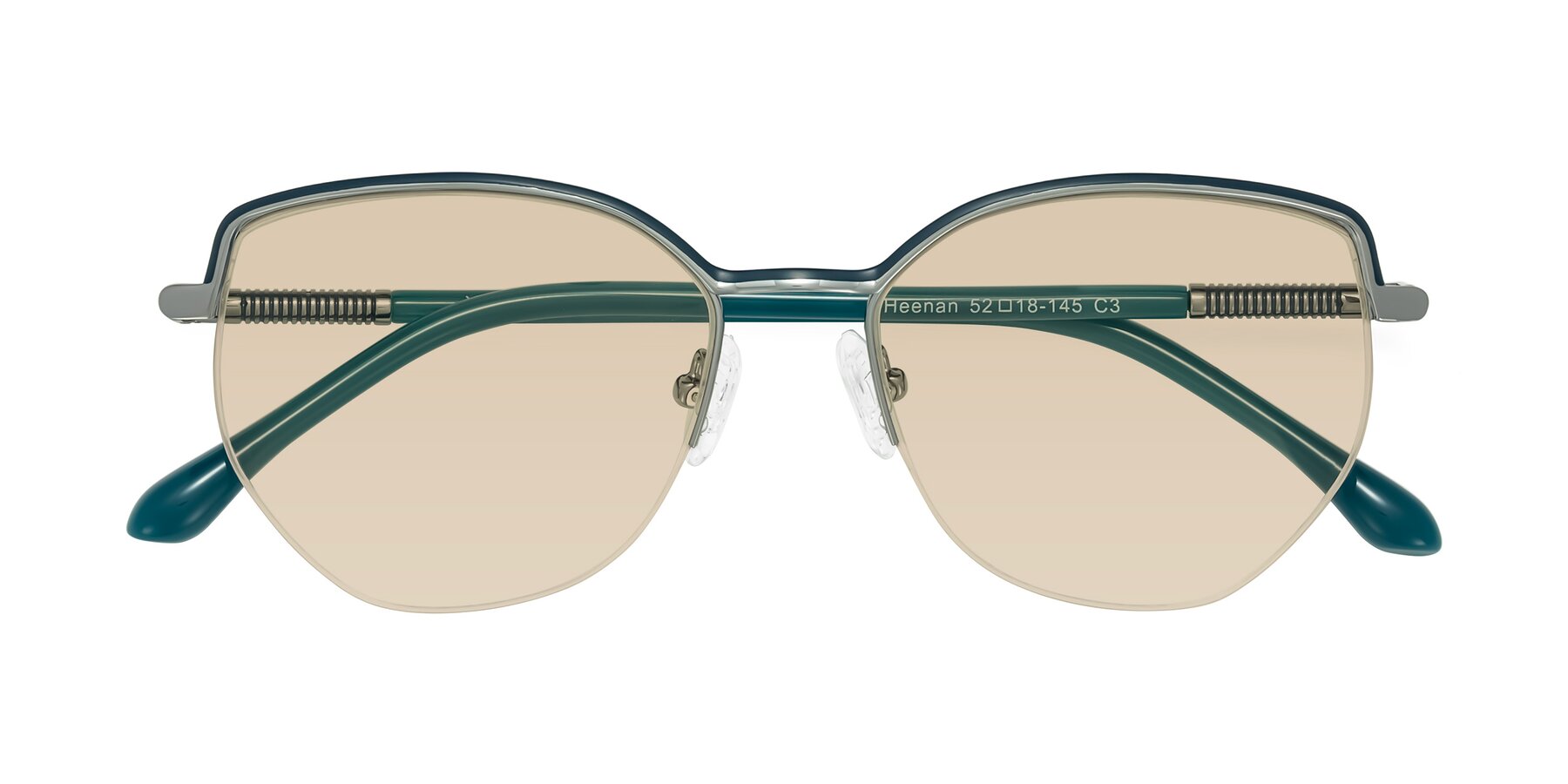 Folded Front of Heenan in Teal/Silver with Light Brown Tinted Lenses