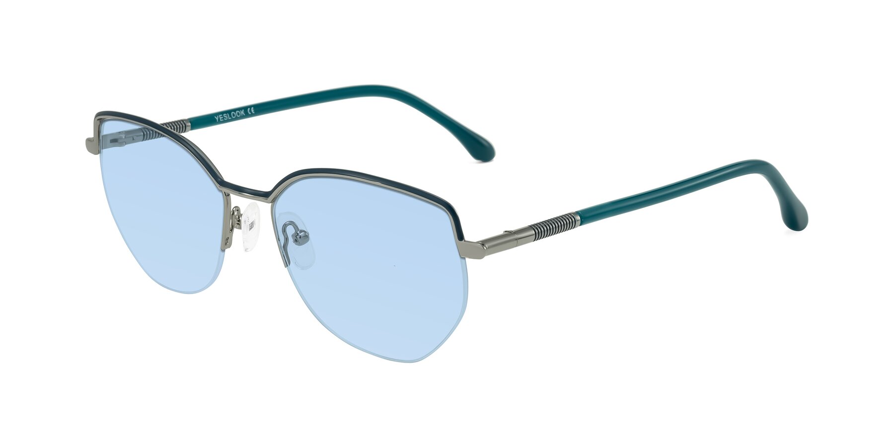 Angle of Heenan in Teal/Silver with Light Blue Tinted Lenses