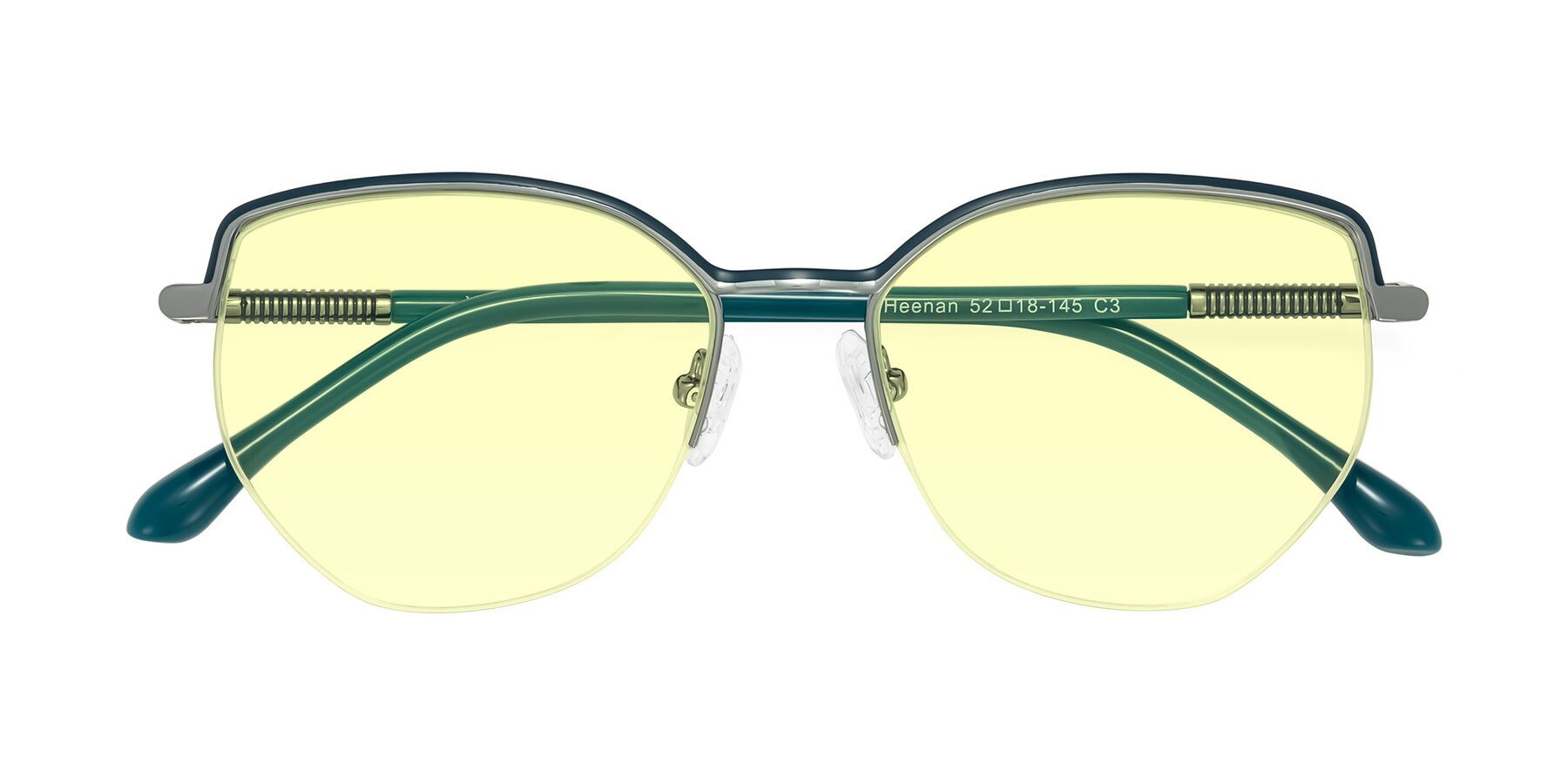 Folded Front of Heenan in Teal/Silver with Light Yellow Tinted Lenses