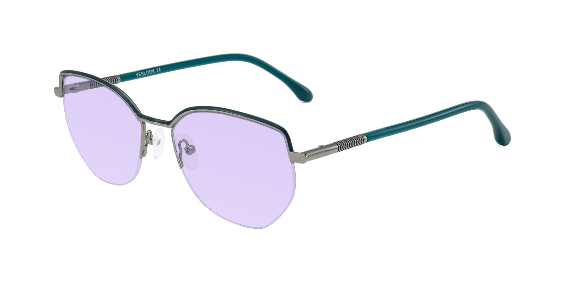 Angle of Heenan in Teal/Silver with Light Purple Tinted Lenses