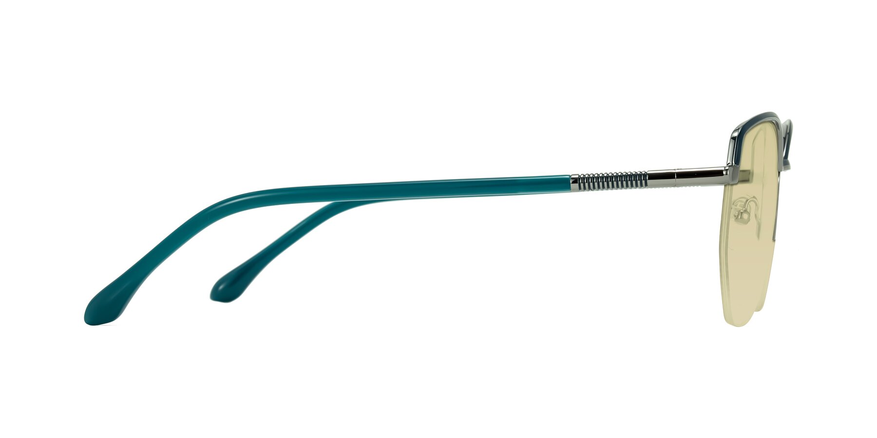 Side of Heenan in Teal/Silver with Light Champagne Tinted Lenses